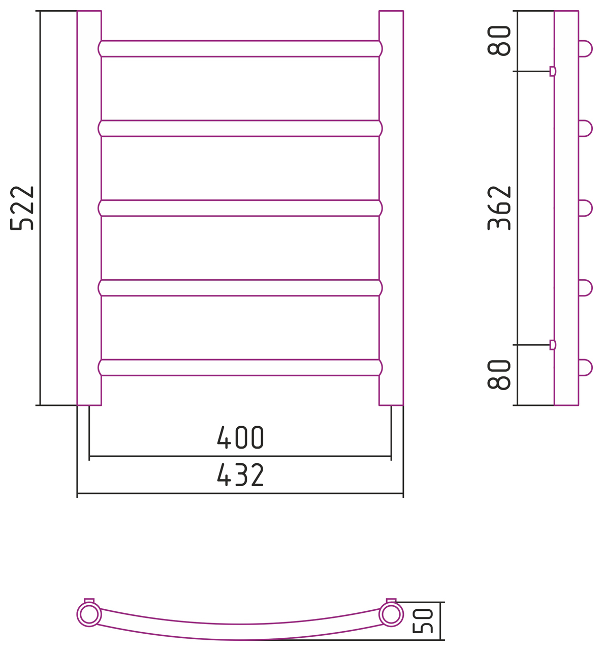 Полотенцесушитель комбинированный Сунержа Галант-ПРОФИ 600x400. 00-5100-6040