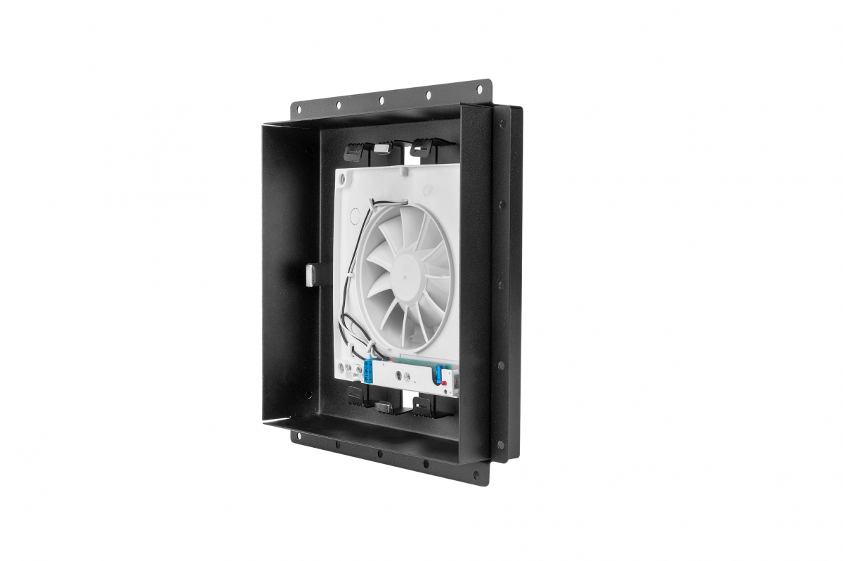 Решетка скрытого монтажа FoZa ПОД ПЛИТКУ 207х207 с вентилятором 100СНК, обратный клапан, таймер+датчик влажности, черная, 100мм