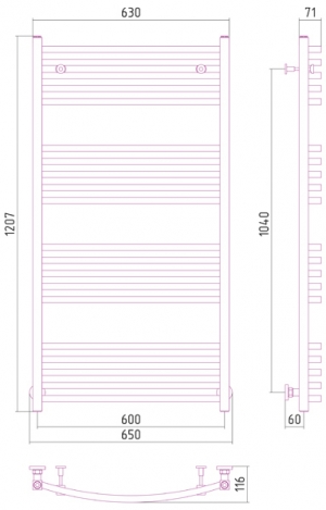 Полотенцесушитель водяной Сунержа Аркус 1200x600