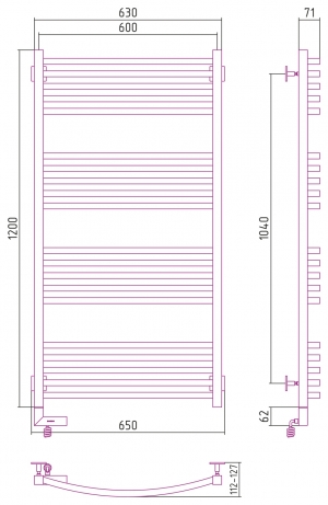 Полотенцесушитель электрический Сунержа Аркус 2.0 1200x600